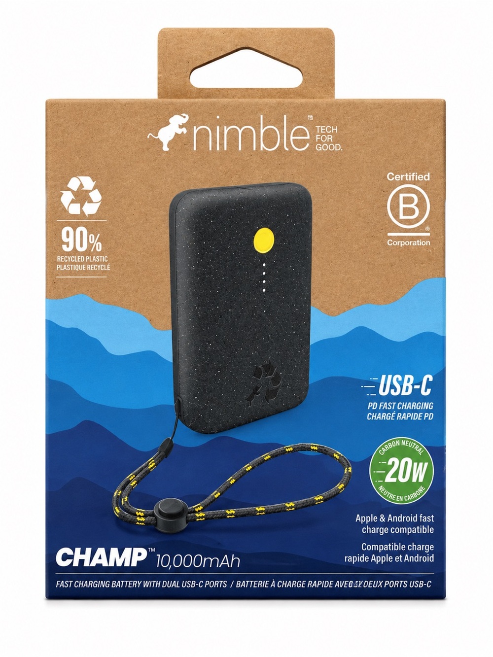 Nimble CHAMP 10K 10,000mAh Portable Charger – 20W USB-C – Midnight Black